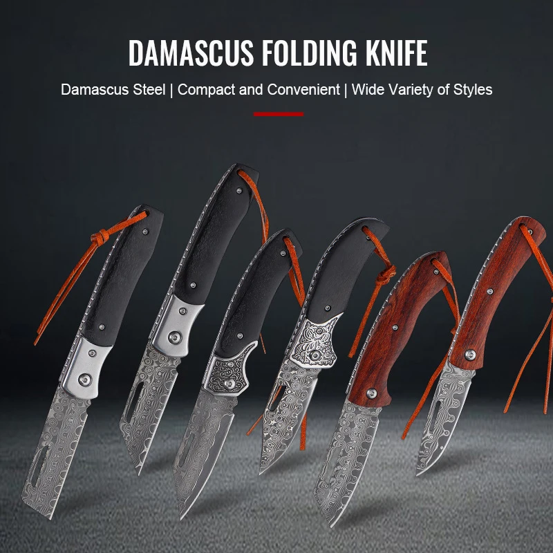 New Desgin Survival Knife Damascus Hunting Folding Knife Damascus Steel Blade for Camping with 6 Styles Wood Handle - product view 2