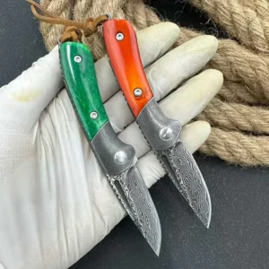 New Design Dyed Cow Bone Folding Pocket Knife with Damascus Steel Blade Outdoor EDC Knife for Camping product view 3