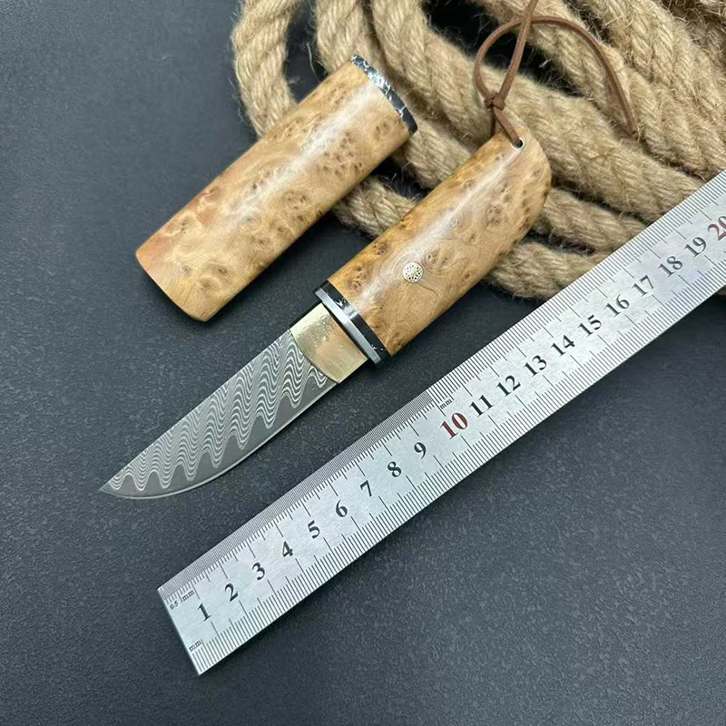 New Design Damascus Straight Fix Blade Knife with Stabilized Wood and Turquoise Handle Outdoor EDC Survival Knife - product view 2