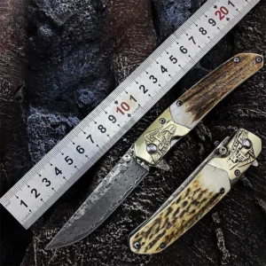 High Quality Damascus Steel Camping Survival Knife Pocket Folding Design with Wood Inner Lock OEM Customizable