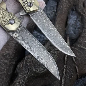 High Quality Damascus Steel Camping Survival Knife Pocket Folding Design with Wood Inner Lock OEM Customizable - product view 3