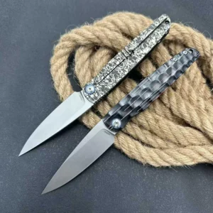 Premium S35VN Pocket Folding Knife G10 Front Handle and Titanium Alloy Handle Laser Damascus Pattern Outdoor Knife - product view 2