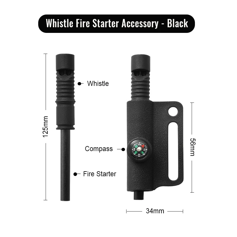 Pedra de Magnésio para Iniciar Fogo com Suporte para Palito Grande e Bainha de Kydex, Faca Reta para Camping com Bússola e Apito visualização do produto 2
