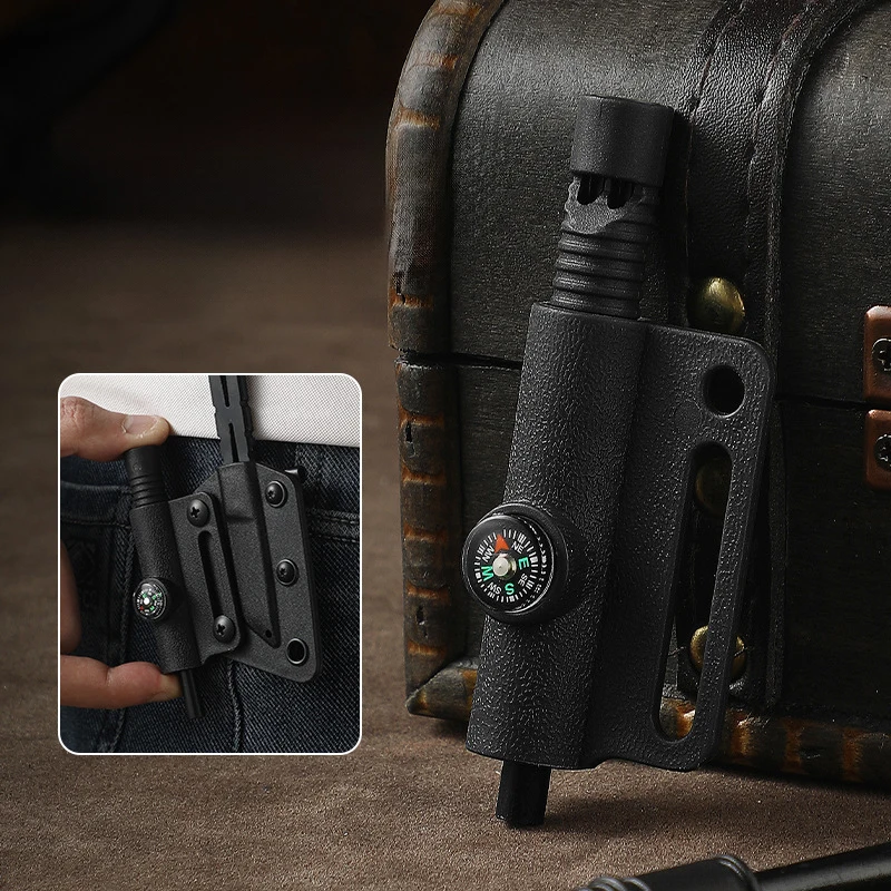 Pedra de Magnésio para Iniciar Fogo com Suporte para Palito Grande e Bainha de Kydex, Faca Reta para Camping com Bússola e Apito visualização do produto 3