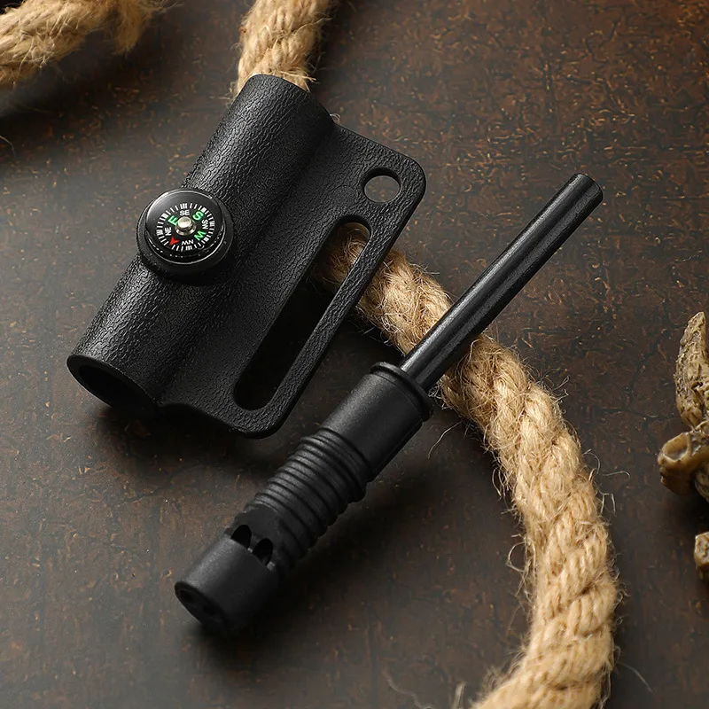 Pedra de Magnésio para Iniciar Fogo com Suporte para Palito Grande e Bainha de Kydex, Faca Reta para Camping com Bússola e Apito visualização do produto 4