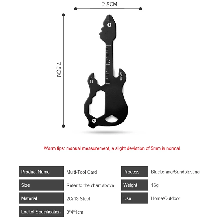 Guitar Shaped Keychain Multitools Tool EDC Tool With Bottle Opener Screwdriver Ruler Nail Pusher Carabiner Wrench Perfect Gift product view 2