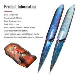 2026 New High End Damasteel Outdoor Camping EDC Multi-Function Folding Pocket Knife Blue-tempered product view 2