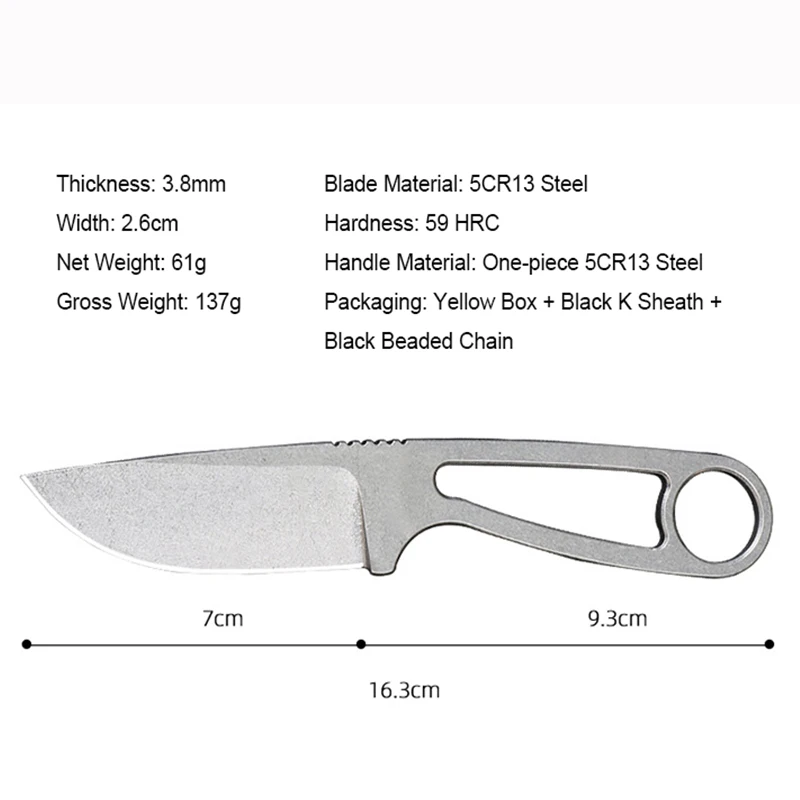 5CR13 Straight Knife Camping Knife Small Size Light Weight Backpacking Fixed Blade Outdoor Knife Kydex Sheath product view 2
