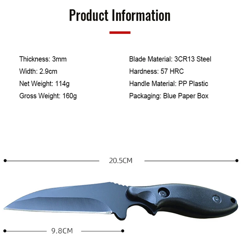 3CR13 Straight Knife Camping Knife PP Plastic Handle Lower Price Wholesale Fixed Blade Outdoor Knife Nylon Sheath product view 2