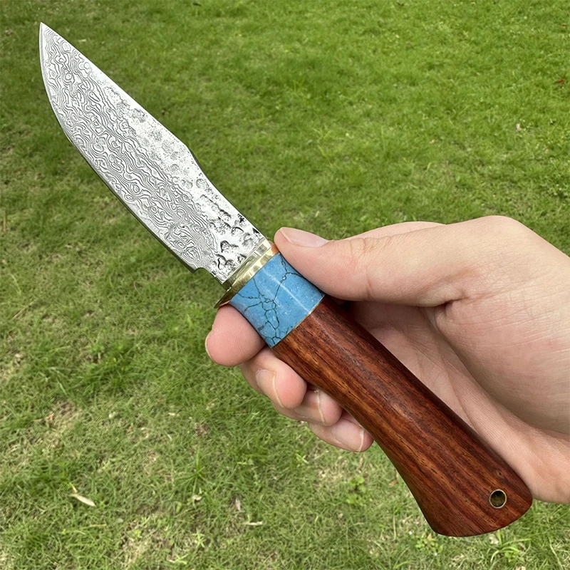 2026 Damascus Steel Fixed Blade Outdoor Camping Survival Knife with Wooden Handle Super Sharp EDC Tools - product view 3