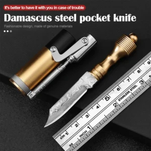 Damascus Knife Copper Handle Outdoor Portable Stainless Steel Pocket Knife Keychain Parcel Opener Sharp product view 2