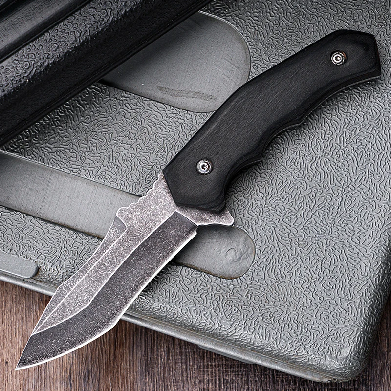 Hot Selling Pocket Knife Fixed Blade Knife Camping Black Carbon Steel Blade With Antler Inlaid with Wood Handle - product view 2