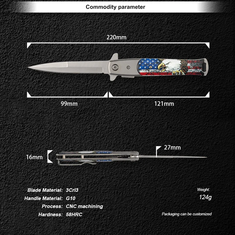 Best Selling Wholesale Custom 3D Printed 3cr13 Stainless Steel Portable Folding Knife Camping Outdoor Knife product view 3