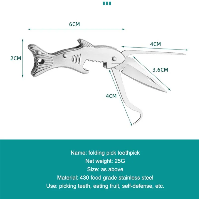 Stainless Steel Fish Shape Multitool Folding Blade Knife Keychain Pocket Knife EDC Backpacking Hiking Knife Bottle Opener product view 2