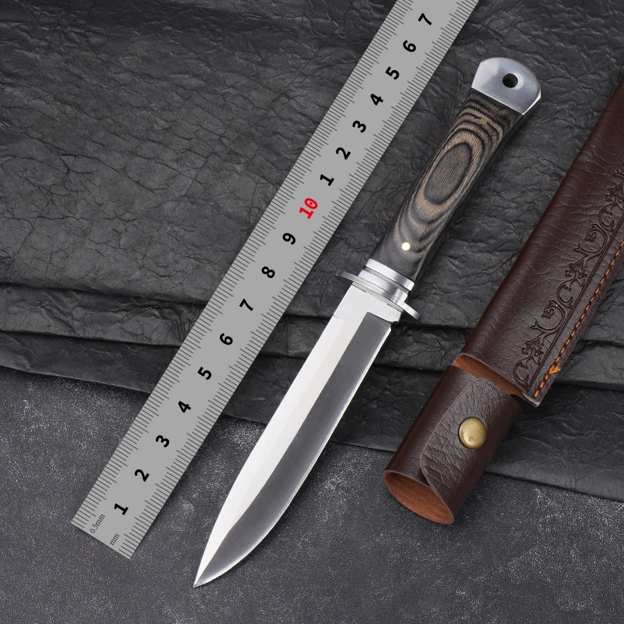 Wooden Handle Knives Custom Stainless Steel Fixed Blade Survival Knives Camping Outdoor EDC Tools with Leather case - product view 2