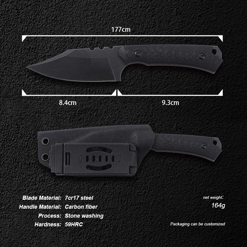 2026 New Arrival 7cr17 Steel Blade Tanto Style Fixed Blade with Carbon Fiber Handle Bushcraft Hunting Knife - product view 2