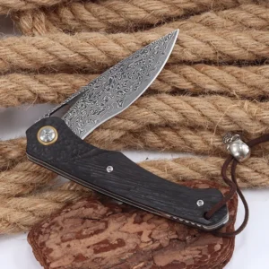 2026 Wholesale Hot Selling Ebony Wood Handle Damascus Steel Blade Folding Camping Pocket Knife for Outdoor Hunting - product view 4
