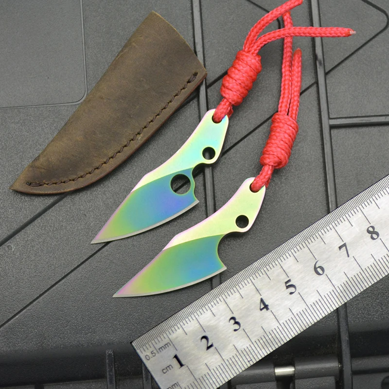 Stainless Steel Outdoor Hunting Mini Knife Leather Sheath Fixed Blade Knife Camping Colorful and Detachable for Hanging - product view 2