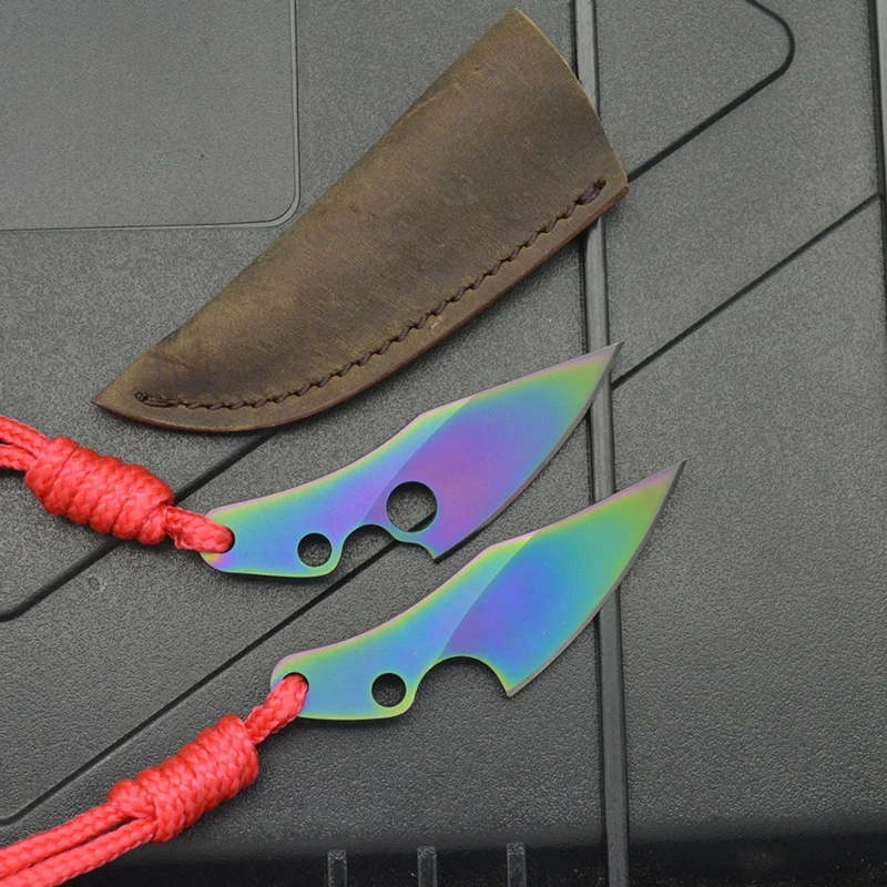 Stainless Steel Outdoor Hunting Mini Knife Leather Sheath Fixed Blade Knife Camping Colorful and Detachable for Hanging - product view 3