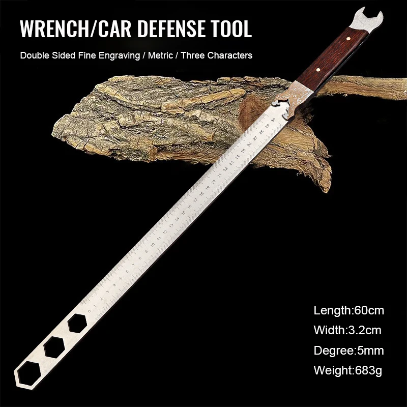 Outdoor Accessories Multifunctional Measuring Steel Ruler and Wrench with Wooden Handle Wear-resistant Rust-resistant product view 2