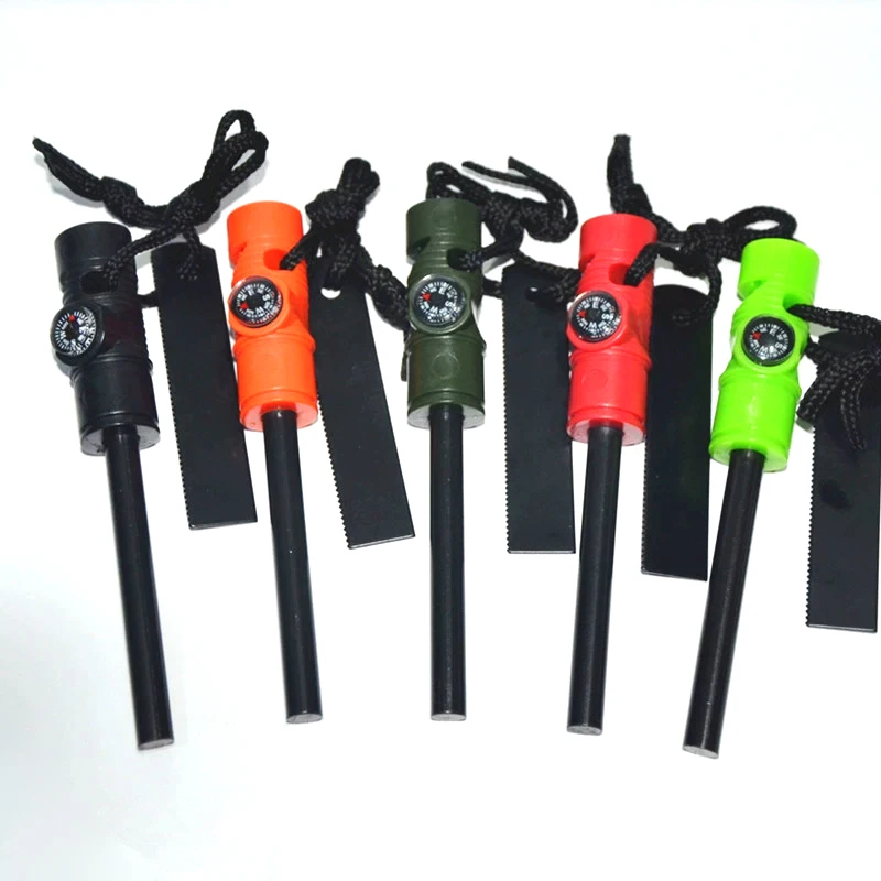 Magnesium Rod Fire Starter Camping Tools Compass Whistle Waterproof Flint Steel Lighter Hiking Backpacking Gear product view 1