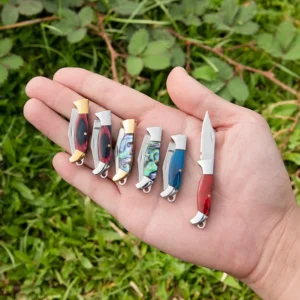 3cr13 Stainless Steel Folding Blade Knife Box Cutter Backpacking Hiking Abalone Diamond Wood Handle Keychain Pocket Knife EDC