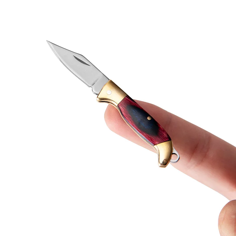 3cr13 Stainless Steel Folding Blade Knife Box Cutter Backpacking Hiking Abalone Diamond Wood Handle Keychain Pocket Knife EDC product view 3