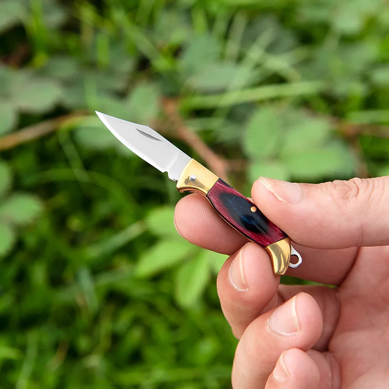 3cr13 Stainless Steel Folding Blade Knife Box Cutter Backpacking Hiking Abalone Diamond Wood Handle Keychain Pocket Knife EDC product view 4