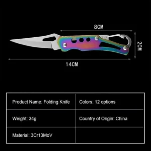 Carabiner Stainless Steel Handle Pocket Knife 3CR13 Blade Camping Folding Knife Outdoor Hiking Light Weight Knife Set Wholesale product view 2