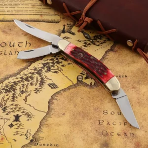 Traditional Mirror Lama Pocket Knife Folding Knife Outdoor Camping Knives with Three Lamas Red Epoxy Handle product view 2
