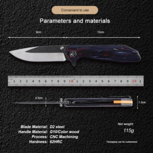 CNC Numerical Control OEN Custom Wholesale Wood/G10 Handle D2 Lemmet EDC Outdoor Folding Pocket Knife product view 2