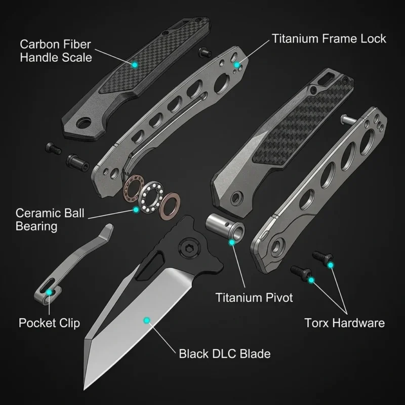 High End Titanium Alloy Knife Can Be Customized CNC Numerical Control DLC Blade Carbon Fiber Handle Folding Pocket Gift Knife - product view 2