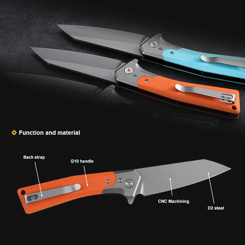 Multi color G10 supports OEN custom wholesale laser engraving D2 blade EDC outdoor folding pocket gift knife product view 4