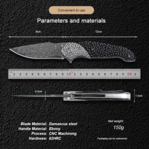 New High-quality Custom Damascus Blade CNC Numerical Control Pattern Wooden Handle Camping Gift Portable Folding Pocket Knife
