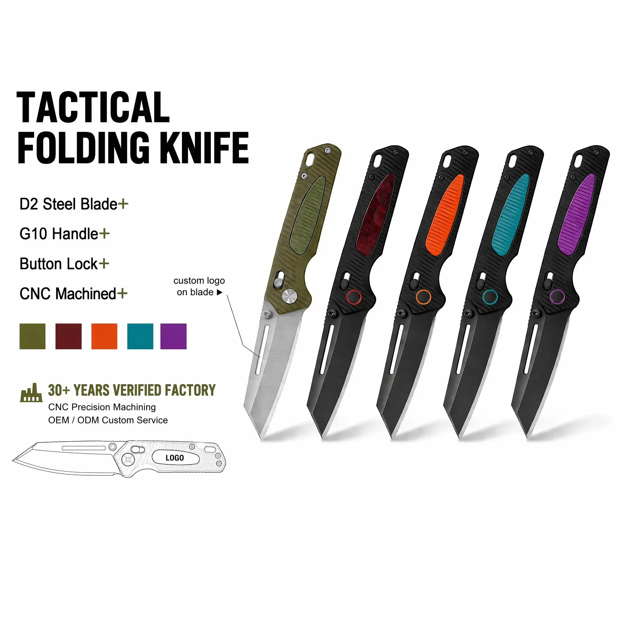 2026 High Carbon D2 Steel Blade Outdoor Camping Folding Knife G10 Handle for a Gift Good to Use Green Style product view 1