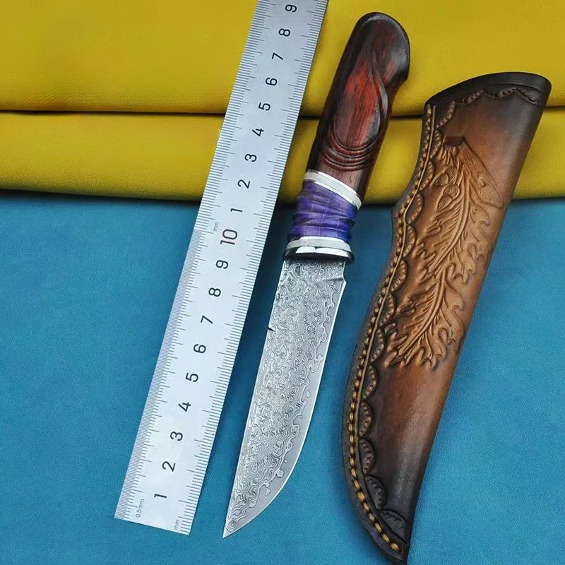 Handmade Super Sharp Damascus Steel Fixed Blade Utility Knife Sandalwood Handle High-Polish Outdoor Camping Hunting Knife - product view 2