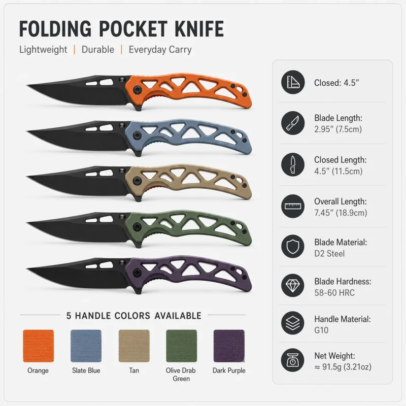 Multi Color G10 Supports OEN Custom Wholesale Laser Engraving D2 Blade EDC Outdoor Folding Pocket Gift Knife product view 1