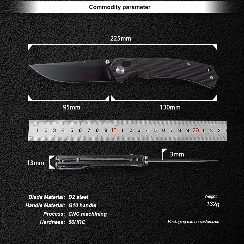 Premium D2 Steel Folding Knife G10 Handle EDC Pocket Knife CNC Machined Outdoor Camping Knife Wholesale - product view 2