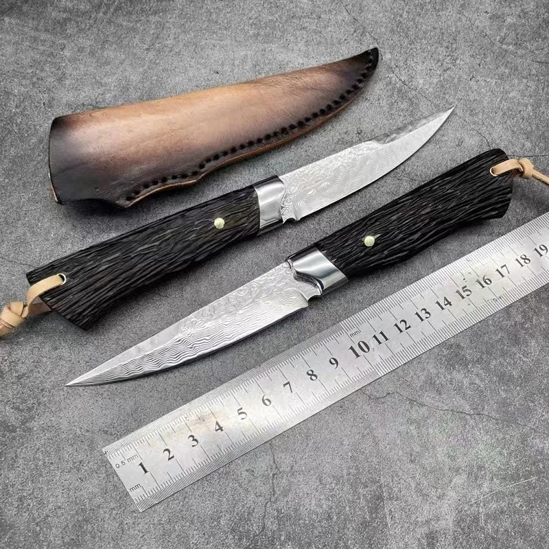 High Quality Handmade Damascus Steel Fixed Blade Knife Premium Outdoor Knife with Leather Cover product view 2