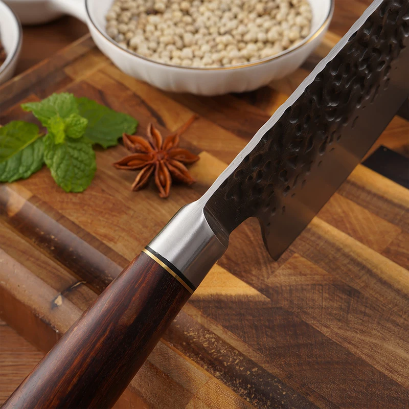Forged Hammer Finish Multi-purpose Knife V-shaped Blade 4CR15 Steel Meat Kitchen Utility Knife Red Sandalwood Handle - product view 3