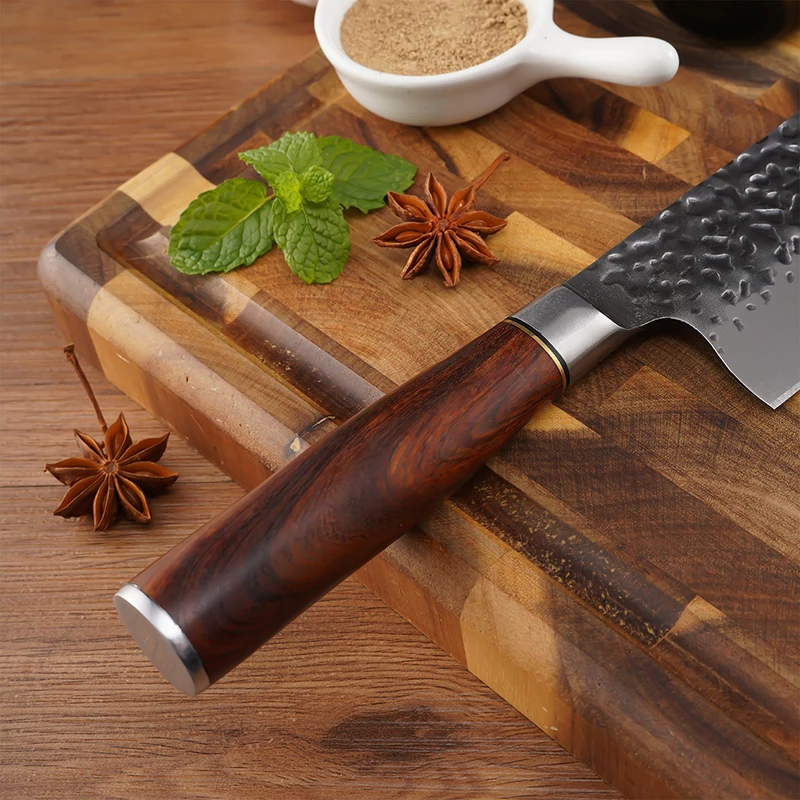 Forged Hammer Finish Multi-purpose Knife V-shaped Blade 4CR15 Steel Meat Kitchen Utility Knife Red Sandalwood Handle - product view 4