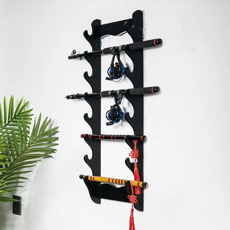 Wall Amount Japanese Katana Swords Display Stand Wooden Holder Display Hanger for Katana Wakizashi Flute Fishing Rod Storage product view 3