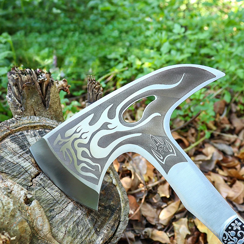 High-carbon Stainless Steel Camping Hatchet with Nylon Sheath Double Edge Tomahawk Color Wood Handle Axe for Hiking product view 2