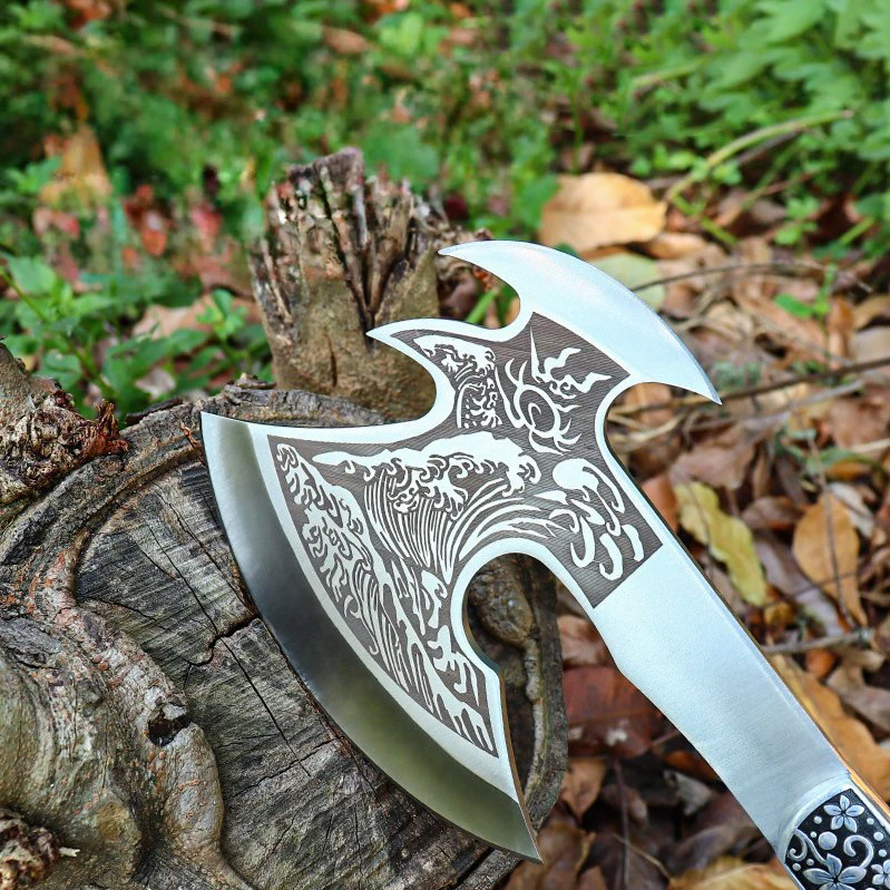 Stainless Steel Wide Camping Hatchet Hatchet Double Edge Tomahawk Color Wood Handle Hand Axe with Nylon Sheath product view 3