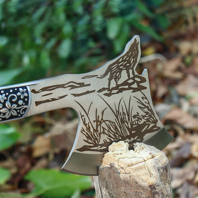 Stainless Steel Wide Camping Hatchet Hatchet Double Edge Tomahawk Color Wood Handle Hand Axe with Nylon Sheath product view 4