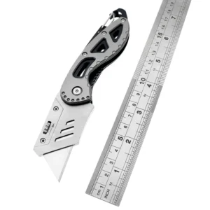 Compact Folding Utility Knife with Replaceable Blade Metal Handle Quick Change Box Cutter for DIY Work