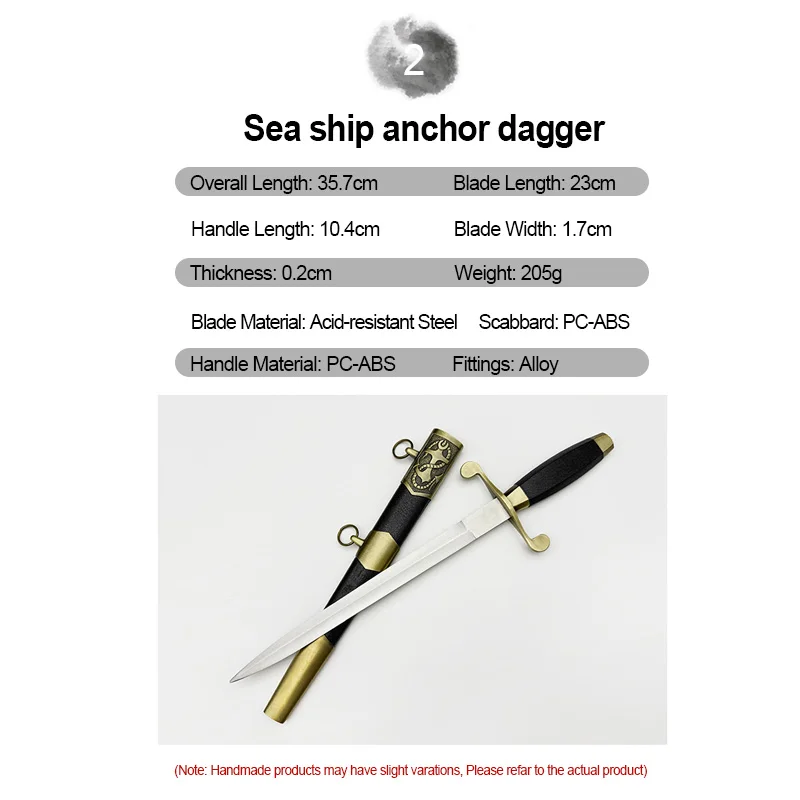 2026 New Arrival 357mm Sea Ship Anchor Dagger Short Sword Antique Tanto Knife with PC-ABS Handle product view 2