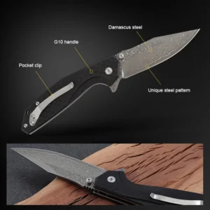 2026 Bochen Hot Selling Wholesale Damascus Steel With G10 Handle Laser Engraving EDC Outdoor Camping Pocket Folding Knife - product view 3