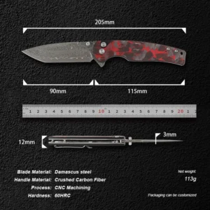 2026 New Premium OEM Custom Damascus Steel Folding Pocket Knife EDC Knife with Carbon Fiber Handle for Outdoor Use