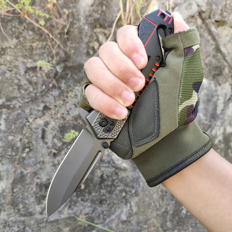 Black Outdoor Survival Pocket Camping Hunter Folding Hunting Knives 3CR13 Stainless Steel Blade Aluminum Handle DIY OEM Logo - product view 4